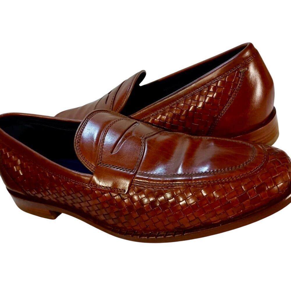 Cole Haan leather woven penny loafers British tan dynamic energy foam comfort